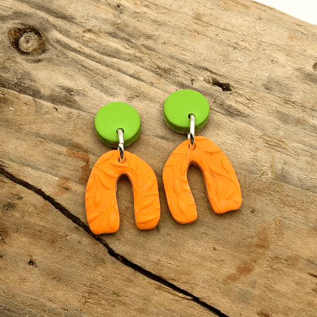 CF mini orange and green statement danglies