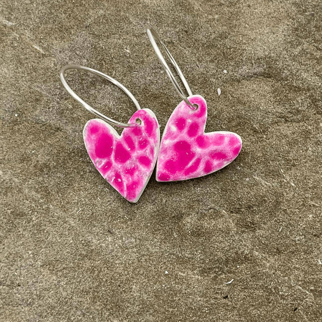 Pink crackle heart 💓 hoops