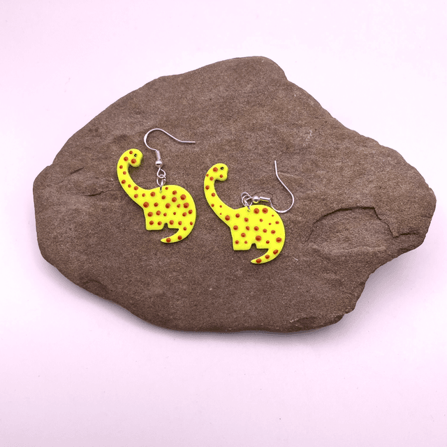 Spotty yellow and orange Brachiosaurus earrings