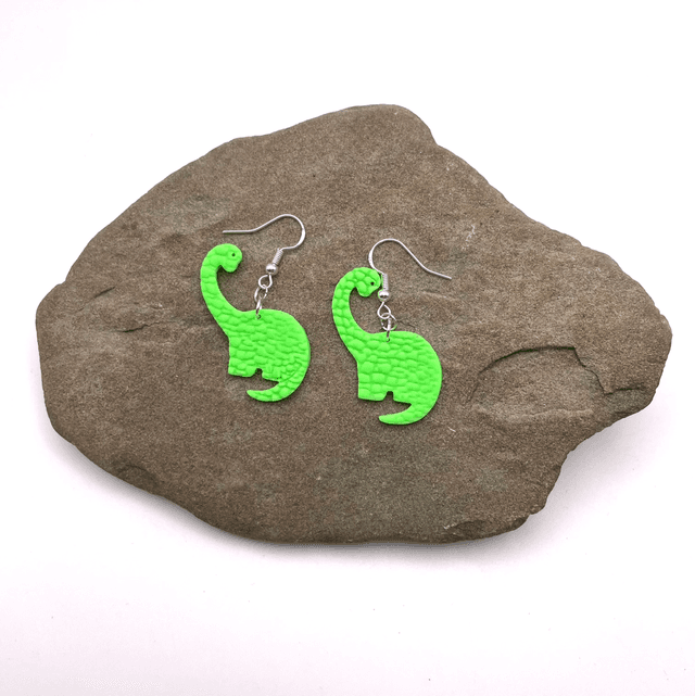 Green Brachiosaurus earrings 